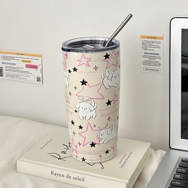 Women's insulated drinking cup with secure silicone lid and fun dog design Kalsten