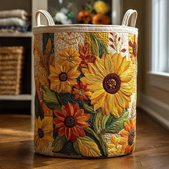 Quilted Decorative Laundry Storage Basket With Rope Handles Collapsible Fabric Organizer