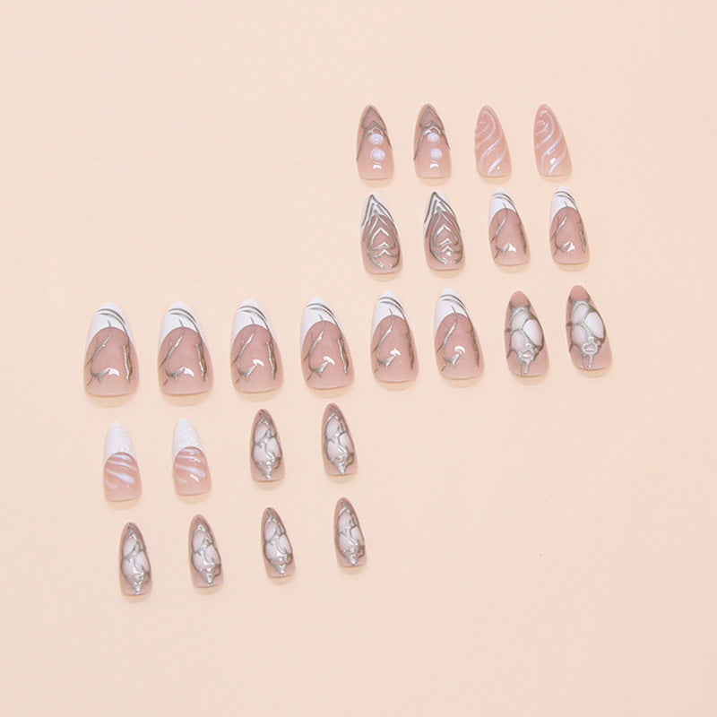 Stylish Long Stiletto Press-On Nails with Iridescent Design Kalsten