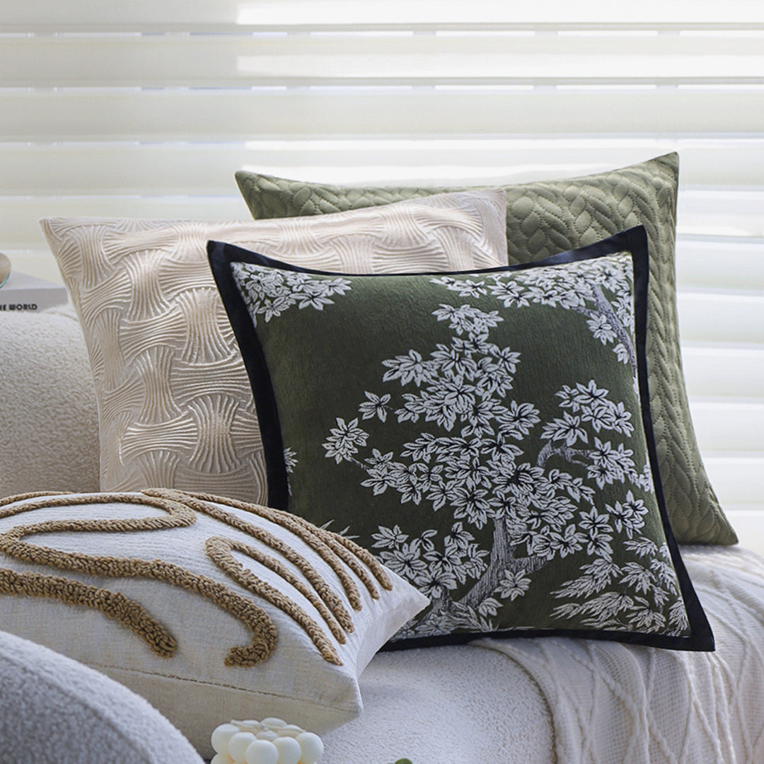 Square decorative cushion cover with hand-tufted loop appliqués made from cotton-linen mix Kalsten