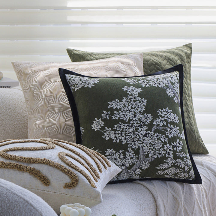 Square decorative cushion cover with hand-tufted loop appliqués made from cotton-linen mix Kalsten