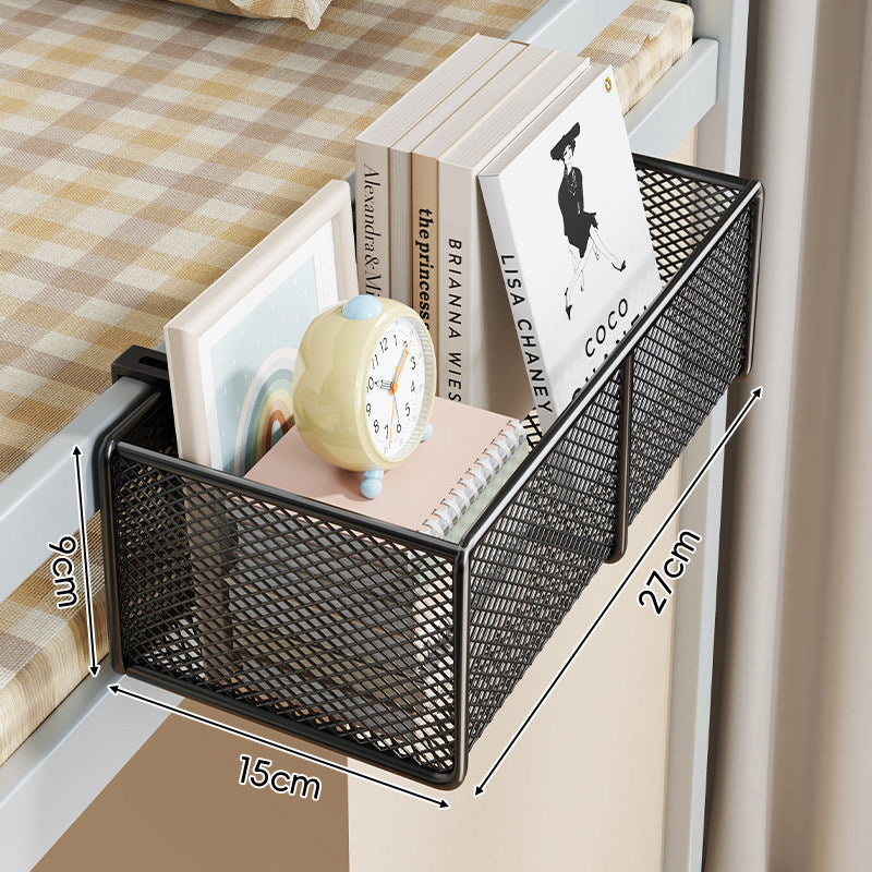 Clamp-On Bed Frame Hanging Mesh Organizer Basket with Rail Mount and Multipurpose Storage