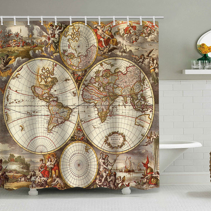 Vintage World Map Shower Curtain Kalsten