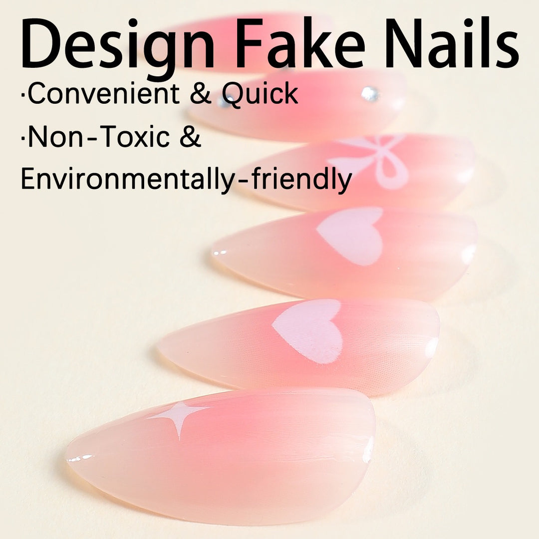 Artificial nail set with romantic hearts and elegant bows Kalsten