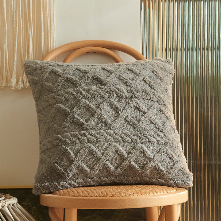 Square living cushion made of teddy boucle with raised diamond texture Kalsten
