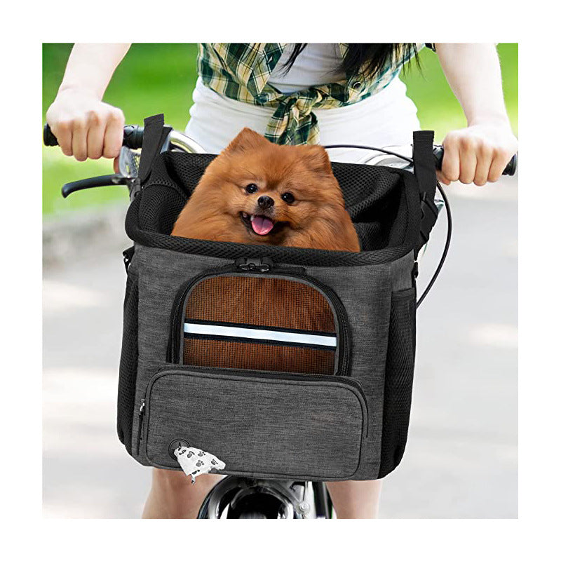 collapsible pet bicycle basket with safety tether breathable mesh and storage pockets Kalsten