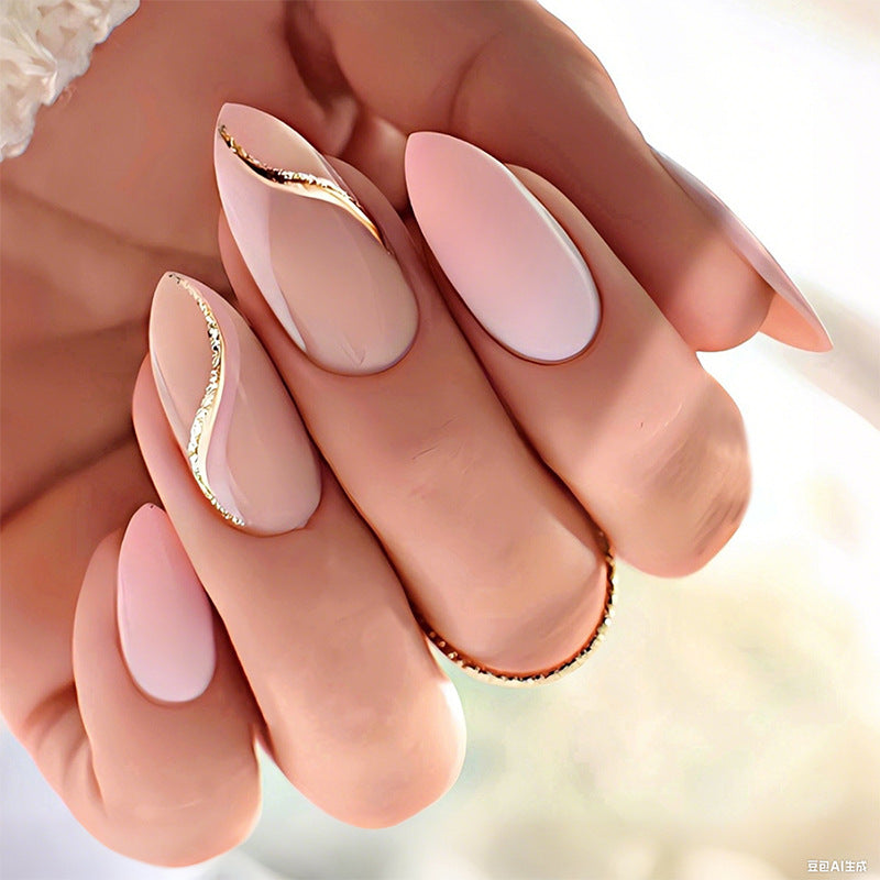 High-Quality Press-On Nails with Elegant Gold Accent Designs Kalsten