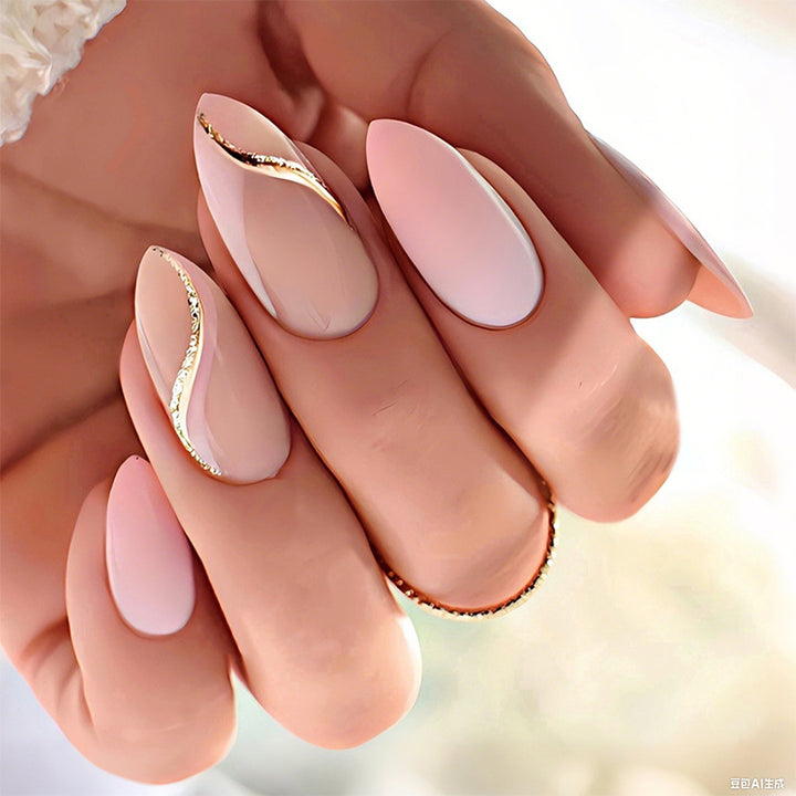 High-Quality Press-On Nails with Elegant Gold Accent Designs Kalsten