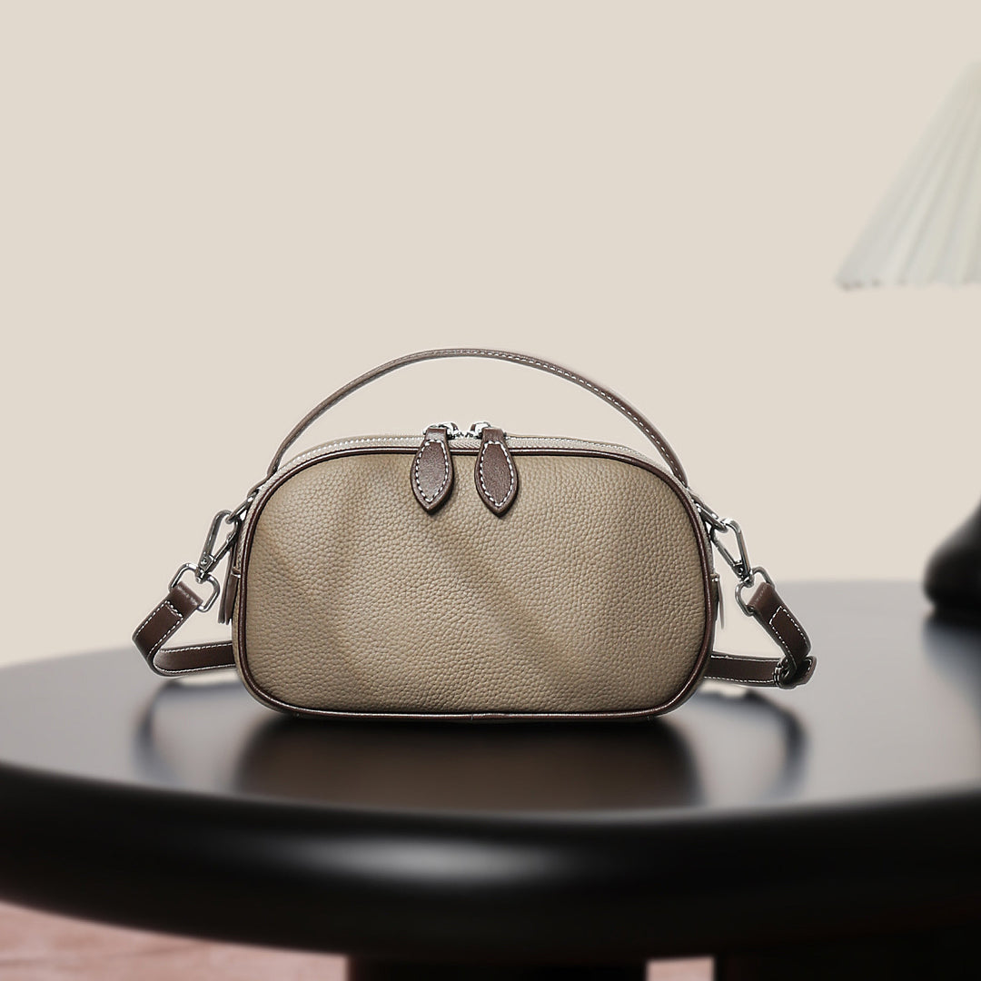 Structured Pebbled Leather Top-Handle Crossbody Bag with Detachable Strap