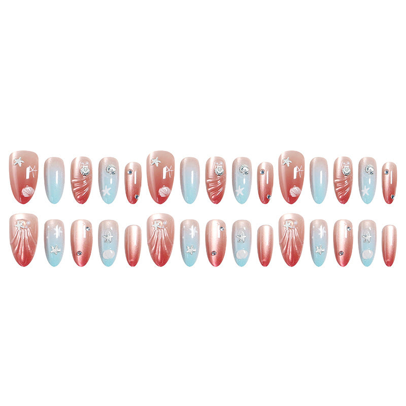 Artificial nails with sparkling rhinestone embellishments and maritime design Kalsten