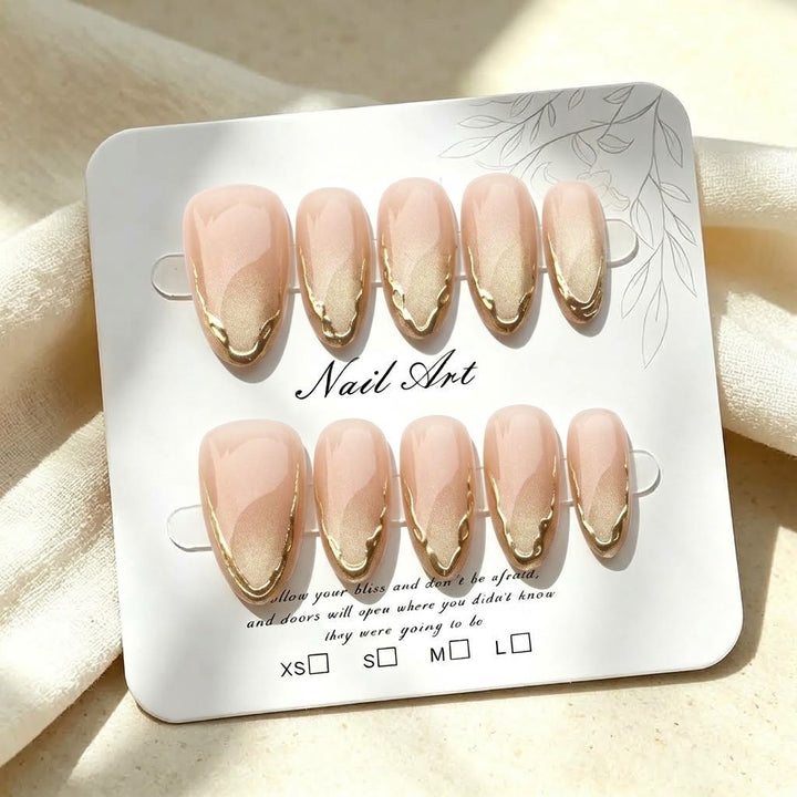 Elegant Press-On Nail Set with Gold Accents