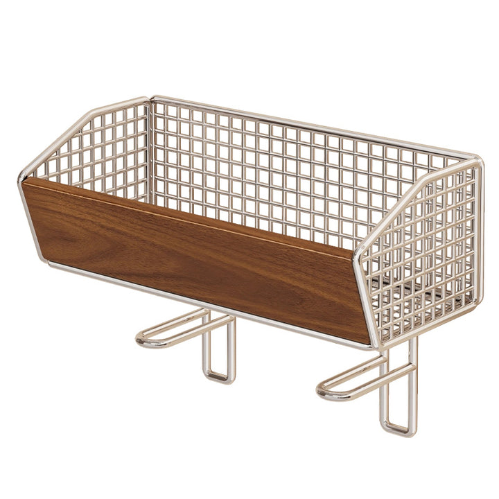 Over-Toilet Wire Storage Basket with Wooden Front Panel