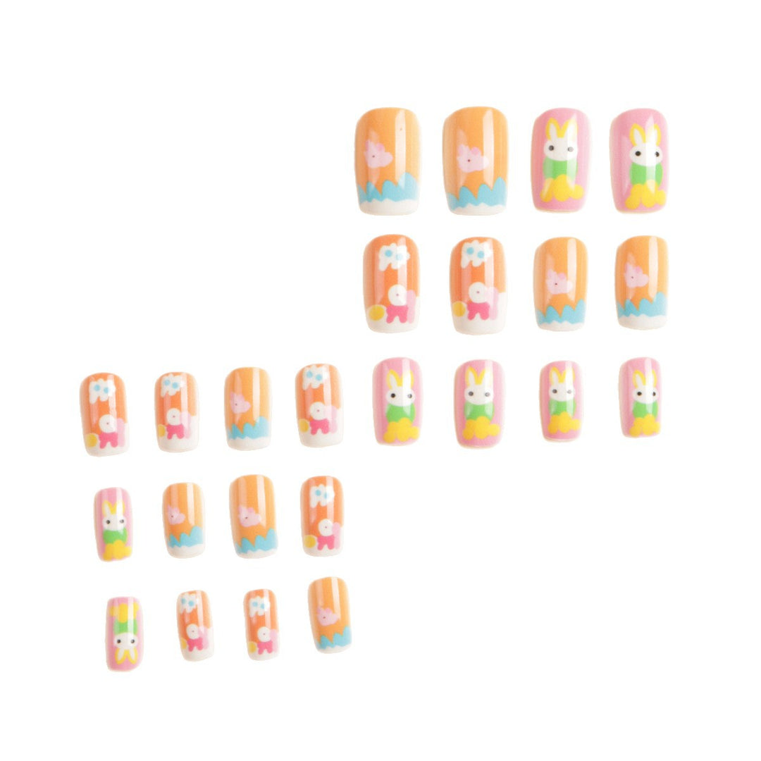 Artistic Seasonal Bunny-Themed Press-On Nail Art Kalsten
