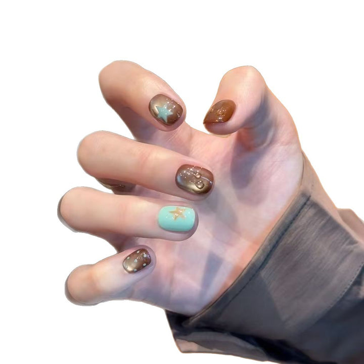Artistic Press-On Nail Set with Star Designs