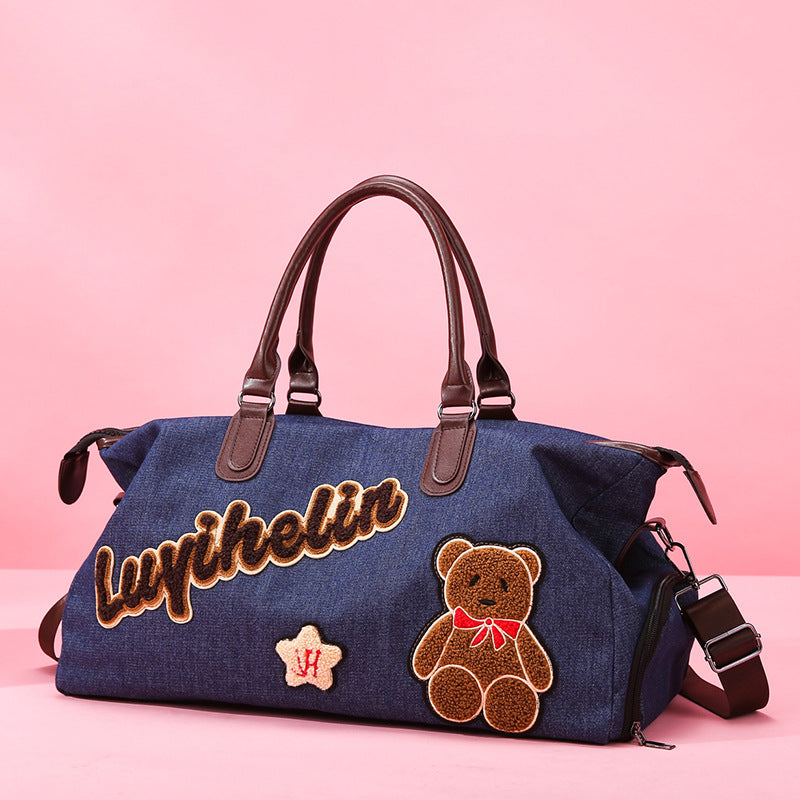 Cute Embroidered Denim Duffle Bag Kalsten