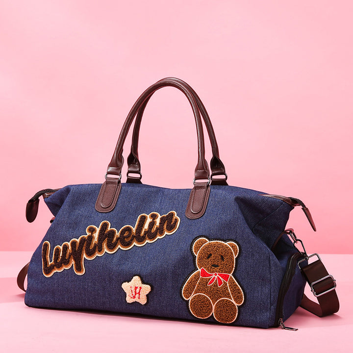 Cute Embroidered Denim Duffle Bag Kalsten
