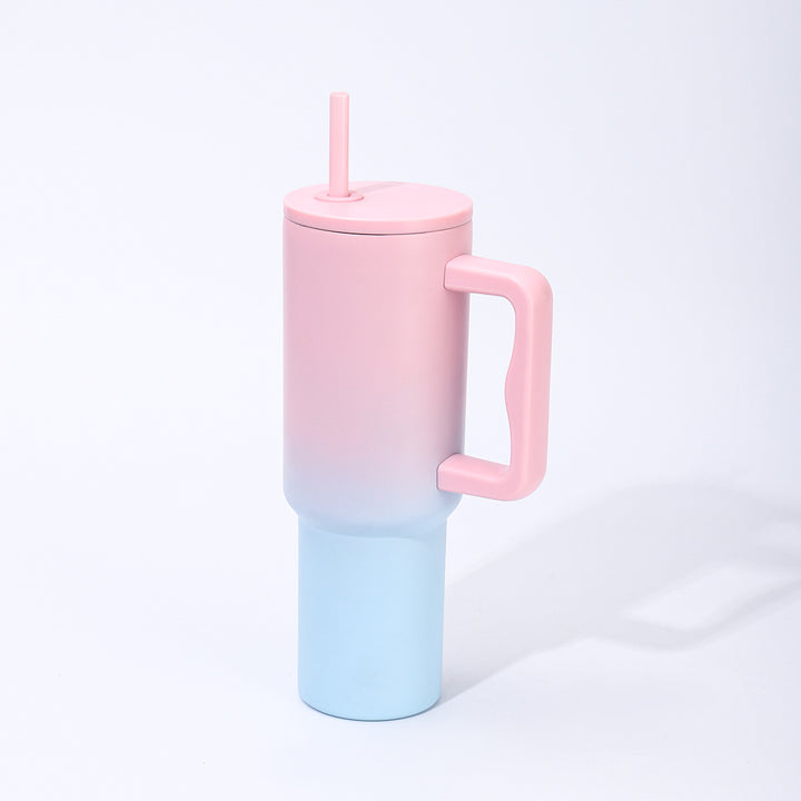 Double-Wall Insulated Travel Tumbler With Ergonomic Handle And Removable Straw