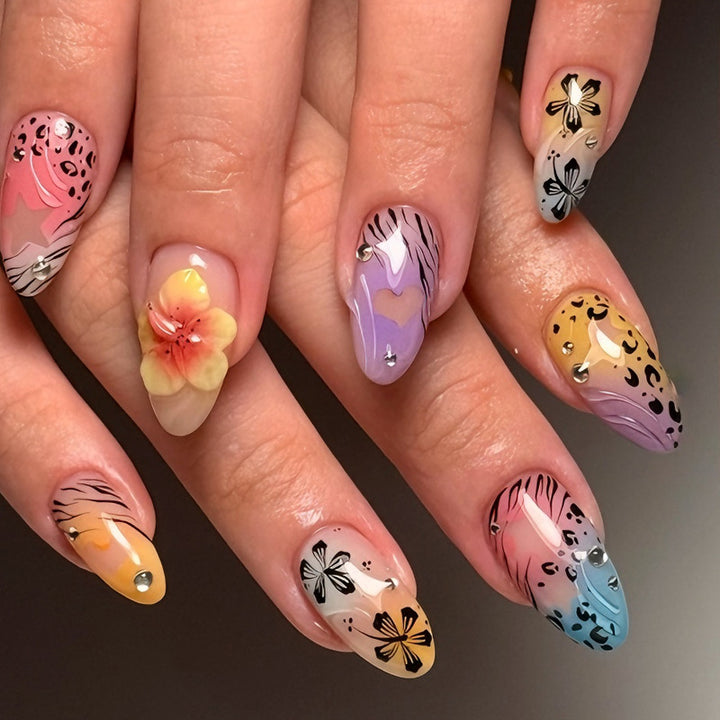 Artificial nail set with colorful flower and leopard designs Kalsten