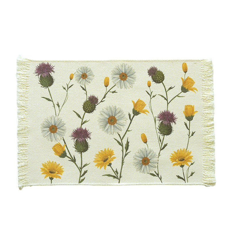 Woven living and beach rug with palm jacquard and decorative fringes Kalsten