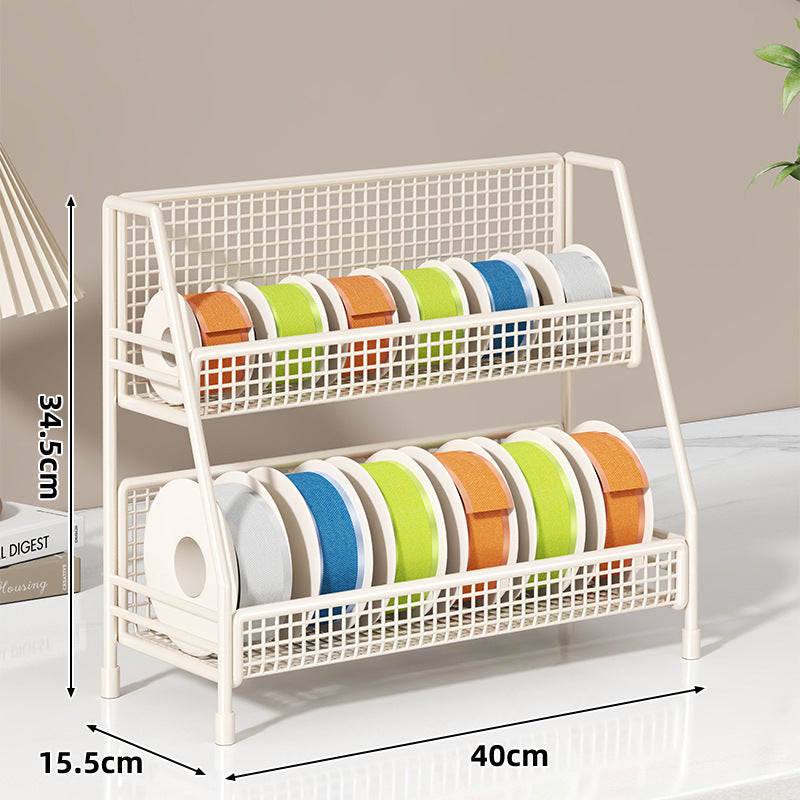 Four-Tier Angled Wire Mesh Roll Organizer Stand for Tape Ribbon and Craft Spools