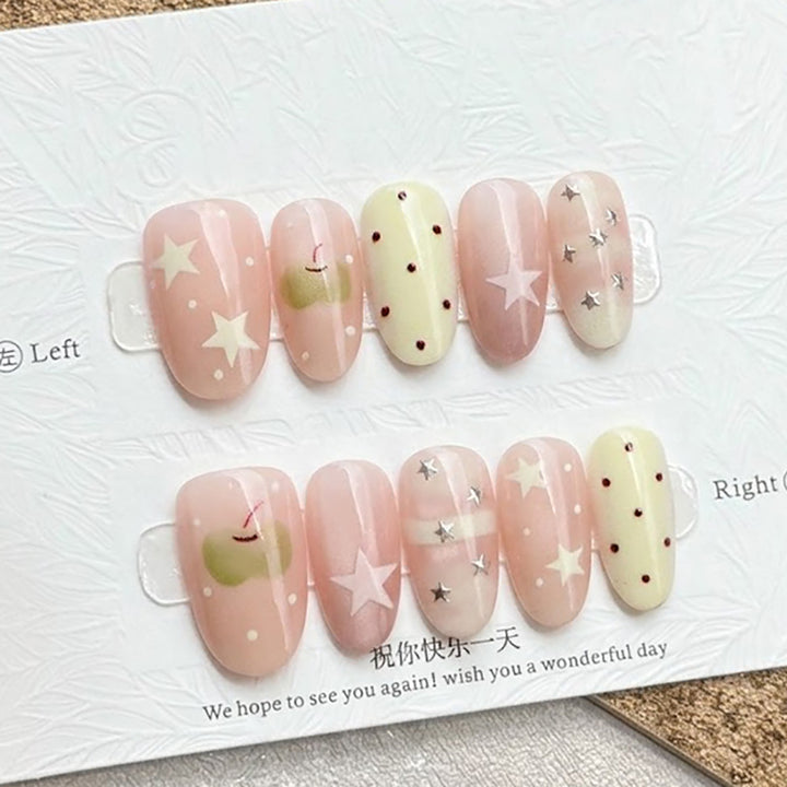 Decorative Press-On Nail Set with Star and Dot Design Kalsten