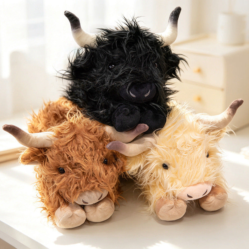 Plush Highland Calf Collectible Soft Toy with Curly Faux-Fur and Poseable Horns Kalsten