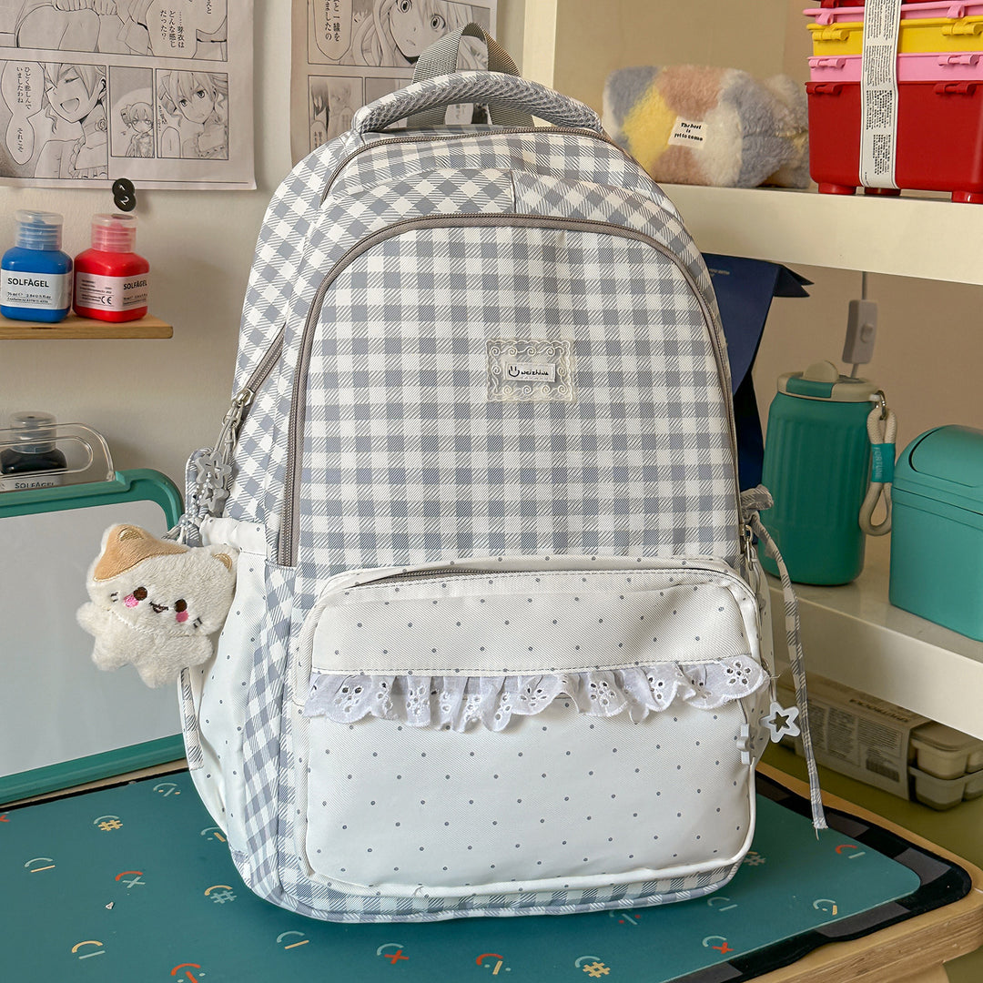 Playful Gingham Patterned School Backpack Kalsten