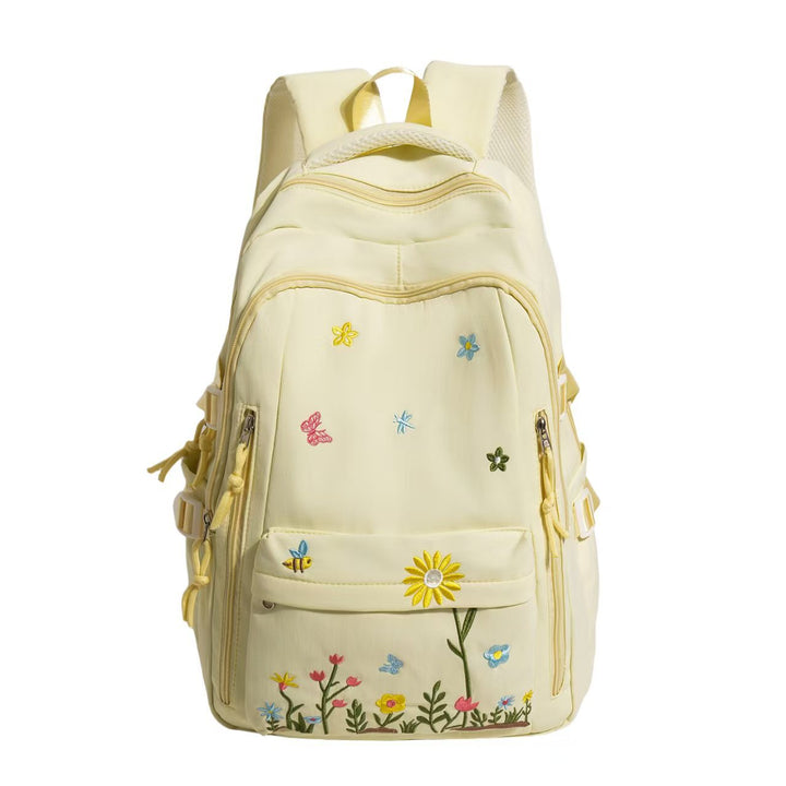 Backpack with Floral Embroidery Pattern and Practical Compartments Kalsten