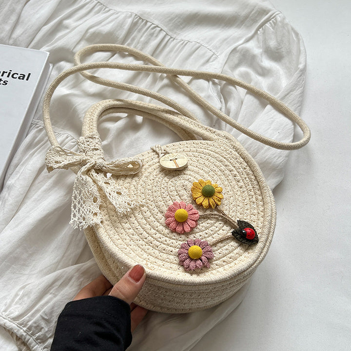 Handwoven Floral Accent Shoulder Bag