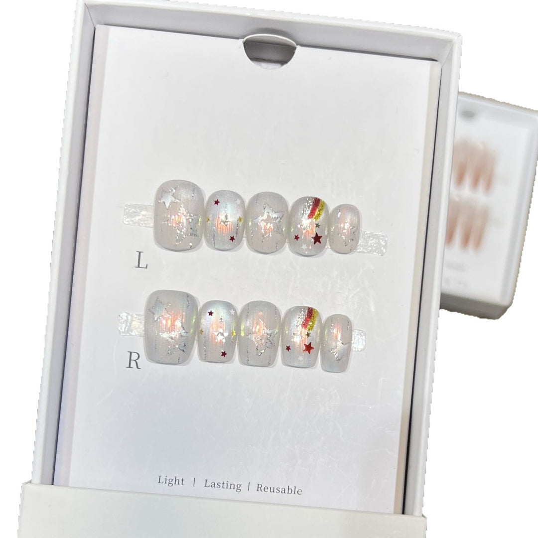 Creative Decorative Press-On Nail Set with Star and Rainbow Accents Kalsten