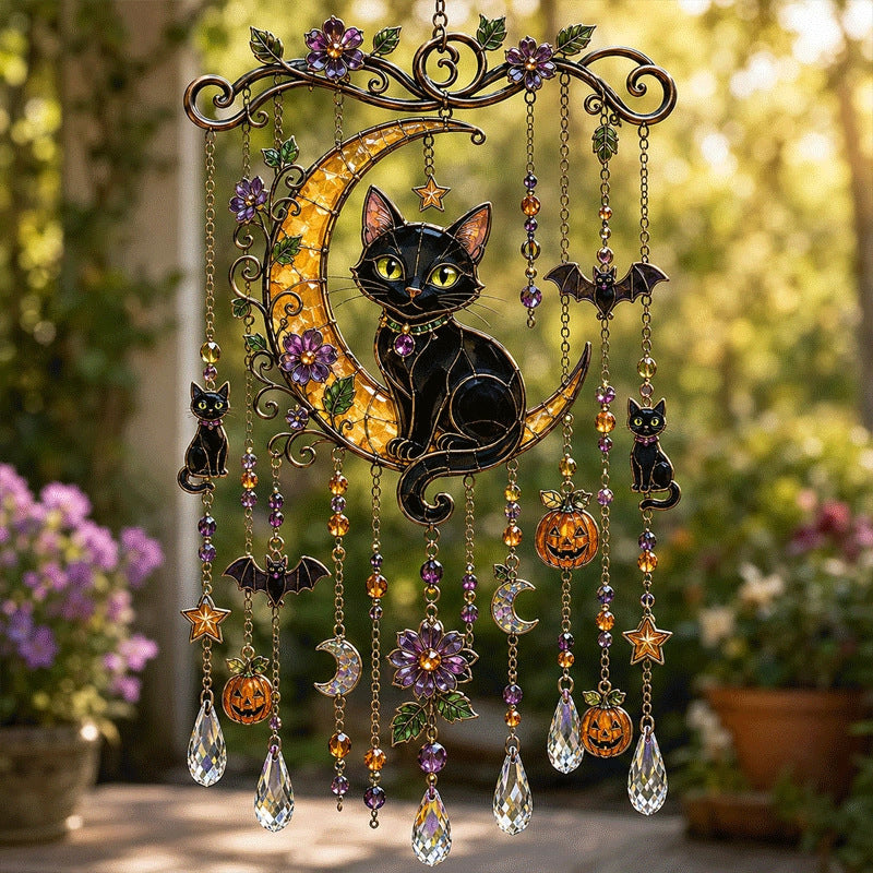 Colorful skull wall decoration in the Day of the Dead style with acrylic beads and crystal pendants