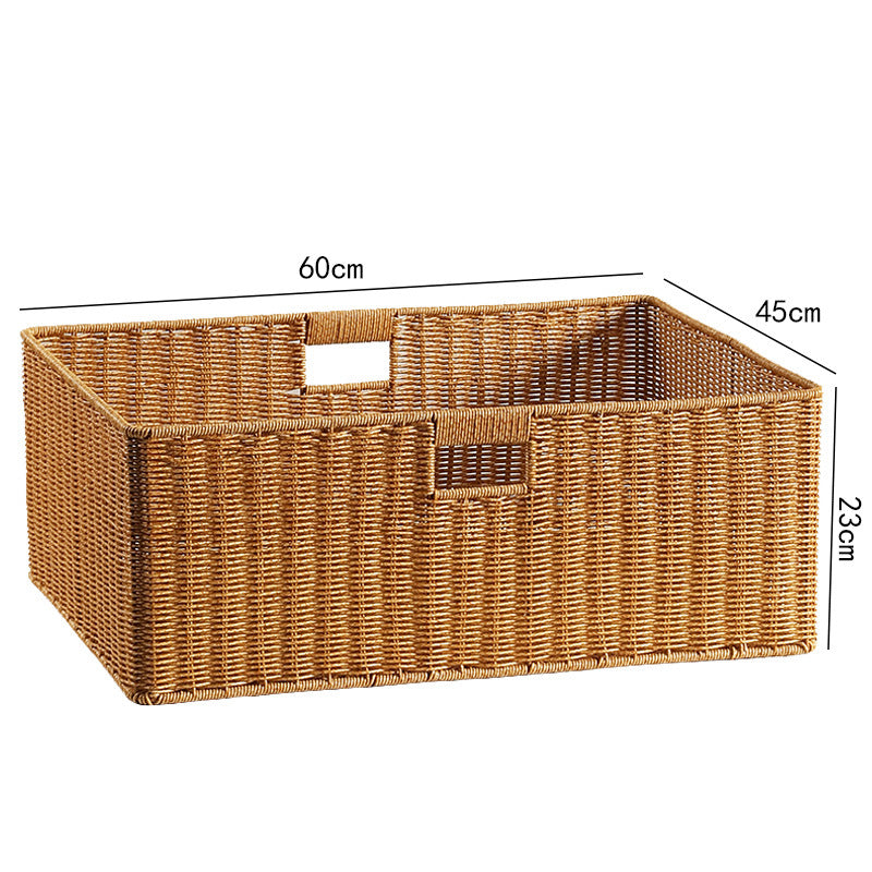 Large Handwoven Rectangular Storage Basket with Cutout Handles Kalsten