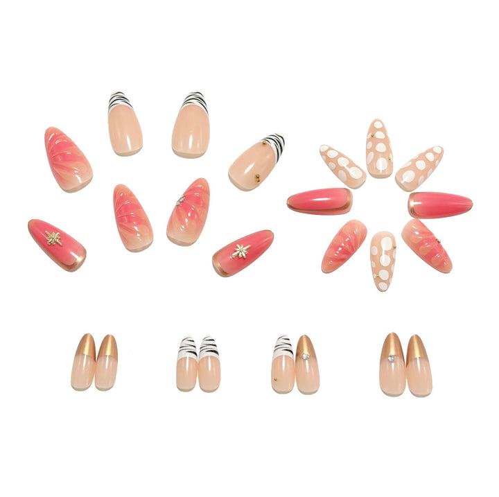 Acrylic nail set with elegant gold design and floral decor Kalsten