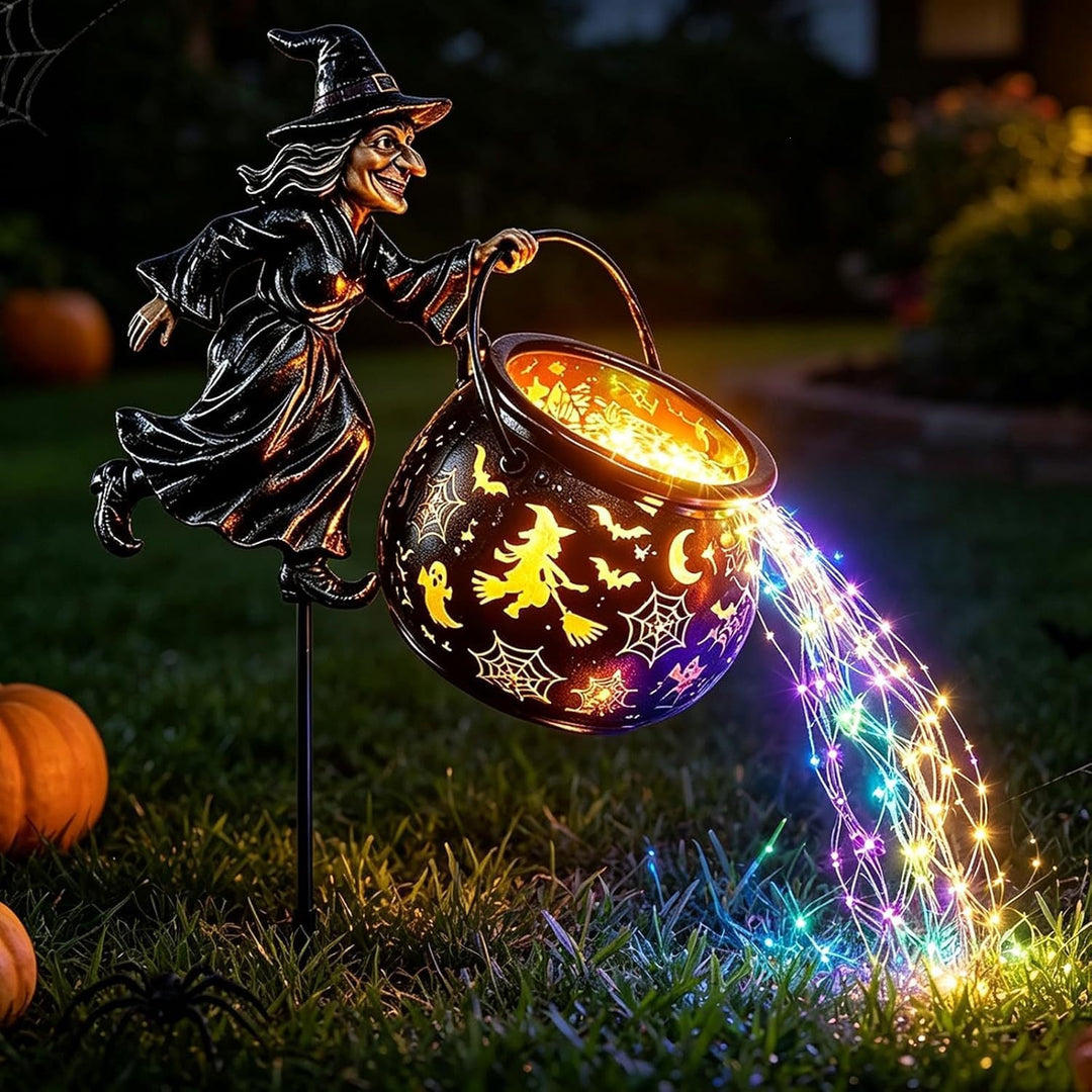 Garden decoration with illuminated witch figure Kalsten