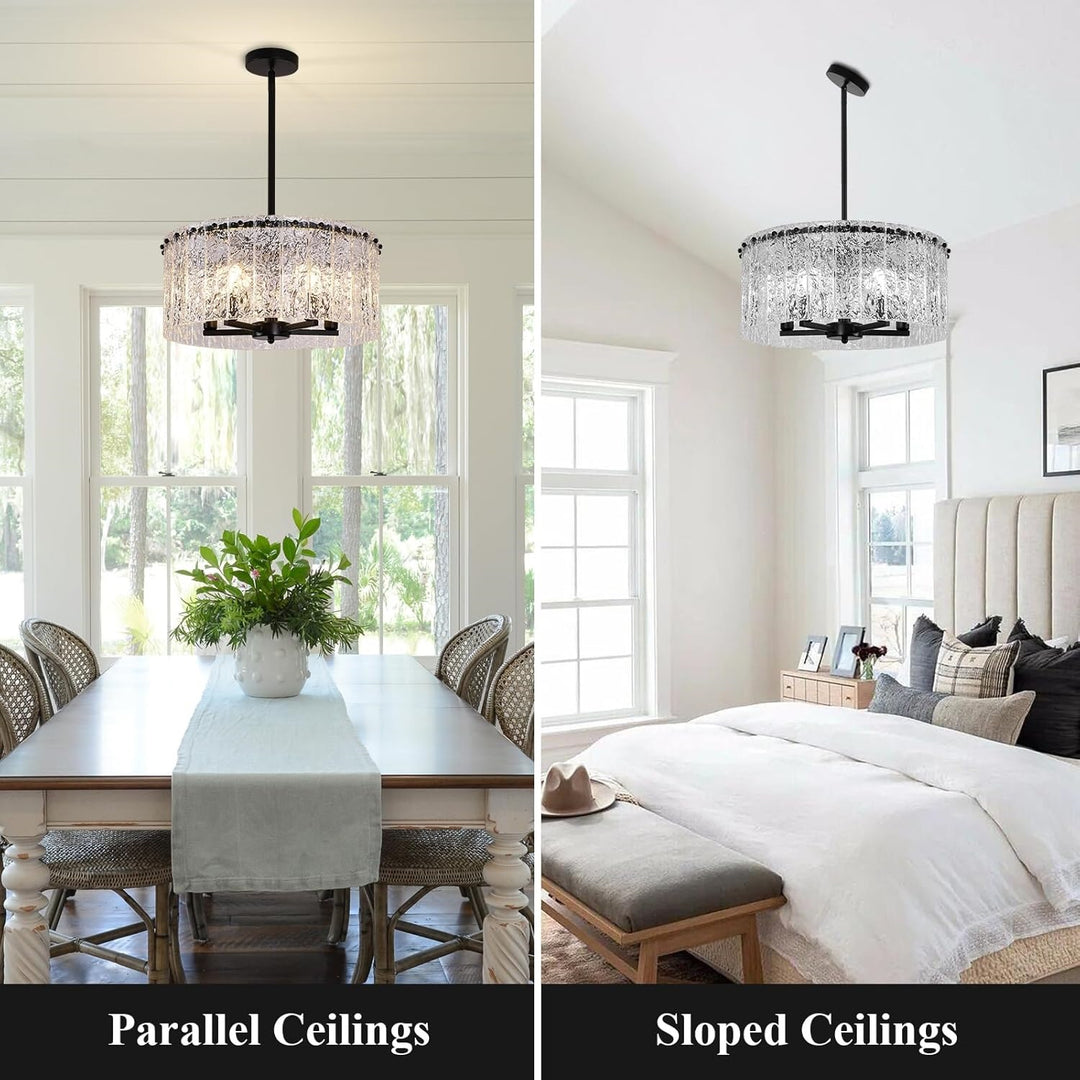 Modern Textured Glass Drum Pendant Light