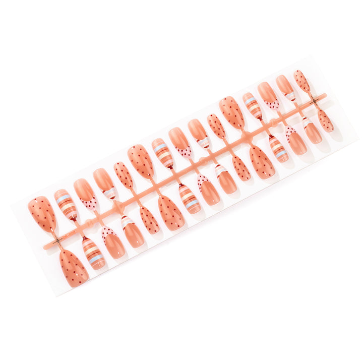 Decorative Press-On Nail Set with Polka Dot and Striped Designs