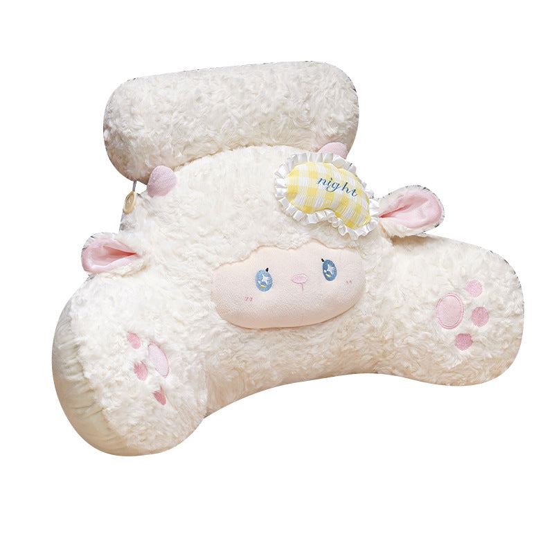 Plush lumbar and reading cushion in sheep shape with neck roll