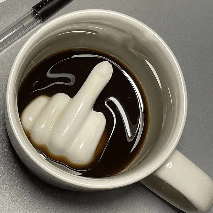 Novelty Ceramic Coffee Creamer Pourer With Sculpted Middle Finger Design