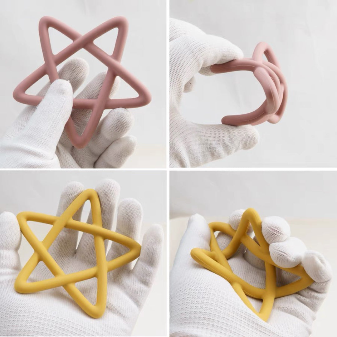 Silicone Star Teething Toy with Wooden Bead Clip
