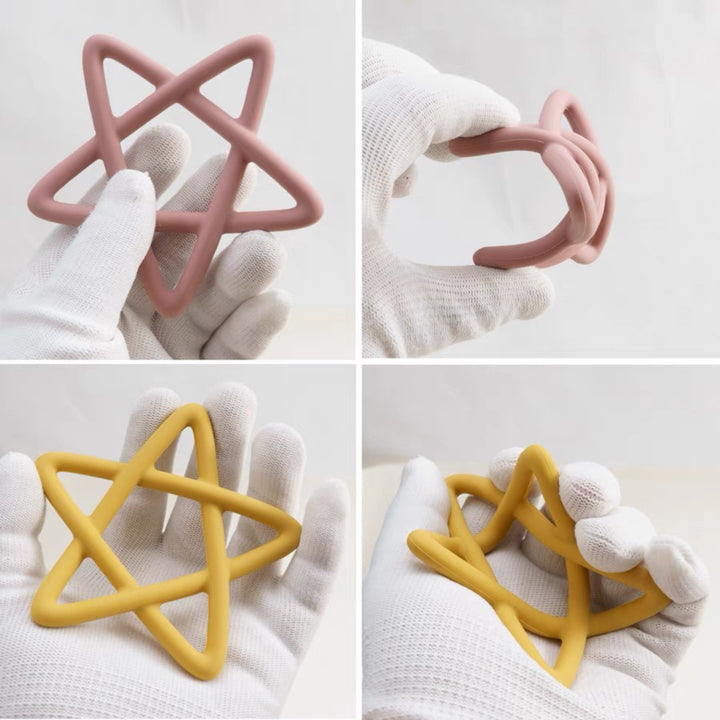 Silicone Star Teething Toy with Wooden Bead Clip