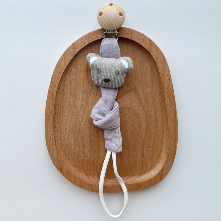 Pacifier and Comforter Clip with Wooden Safety Clasp