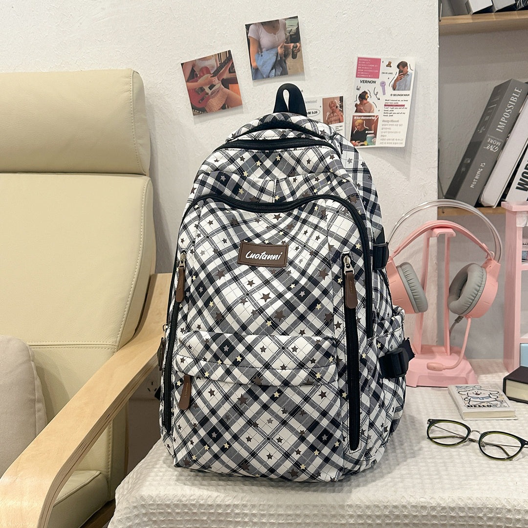 Stylish Plaid Design School Backpack Kalsten