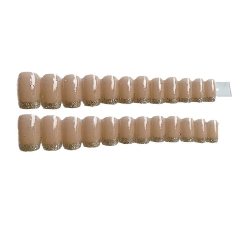 Elegant French Tip Press-On Nails Set with Glitter Accents