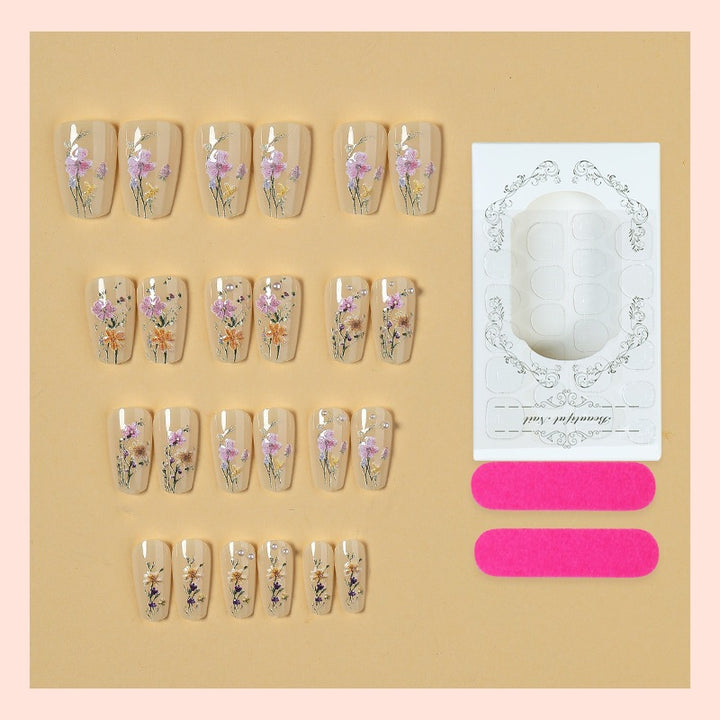 Artificial nail set with floral embellishments and glamorous details Kalsten