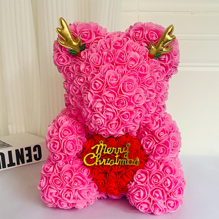 Foam Rose Teddy Bear Gift Sculpture With Satin Ribbon Bow