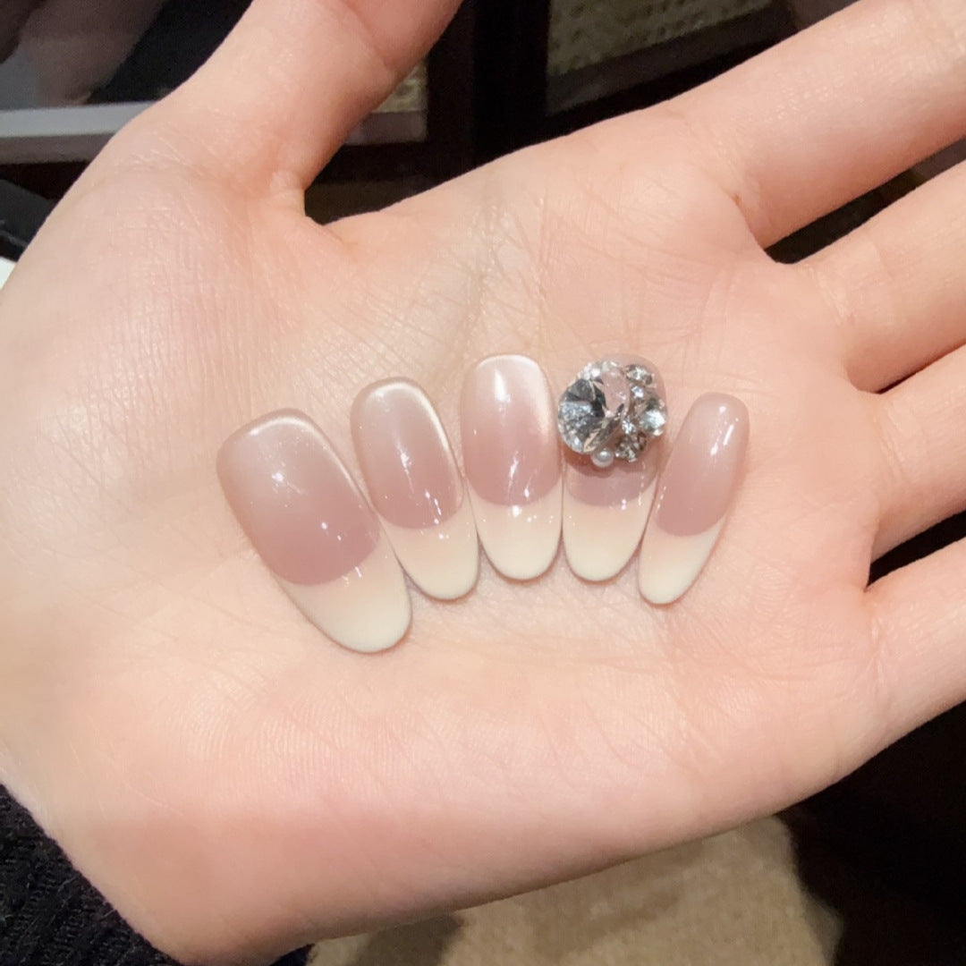 Elegant French Tip Press-On Nails with Rhinestone Accents Kalsten