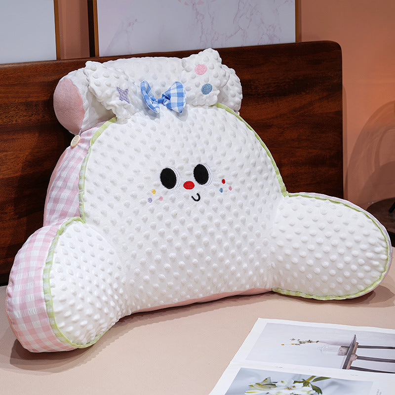Cloud-shaped reading pillow and back support pillow with minky texture and checkered sides