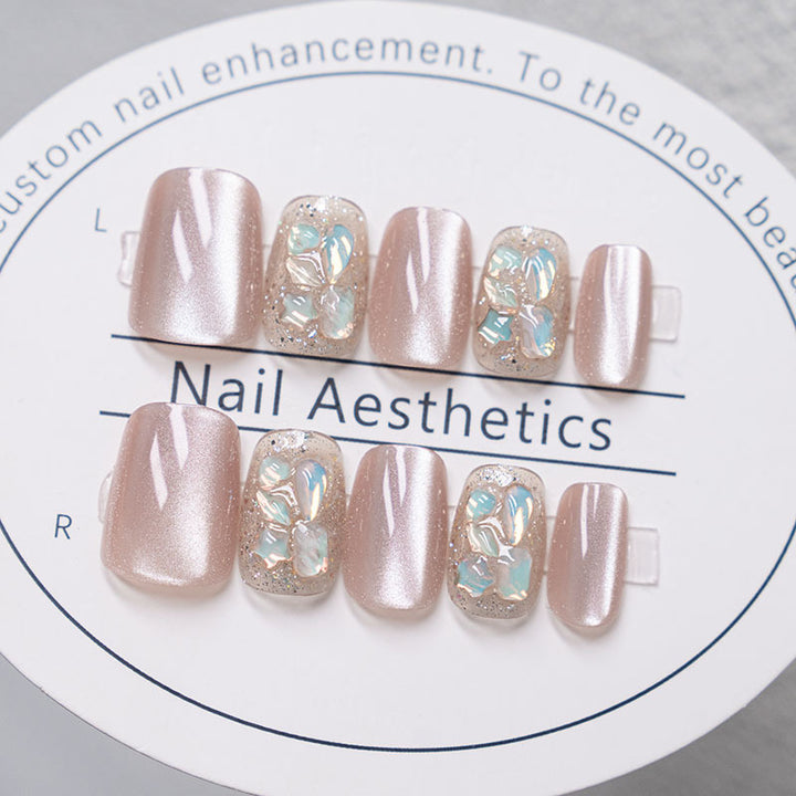 Decorative Press-On Nail Set with Flower and Glitter Accents