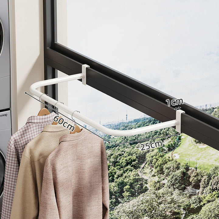 Window-Frame Clamp-On Folding Clothes Drying Rail with Curved Extendable Arm