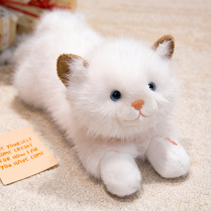 Lifelike Reclining Cat Plush Cuddle Pillow with Ultra-Soft Faux Fur and Embroidered Face Kalsten